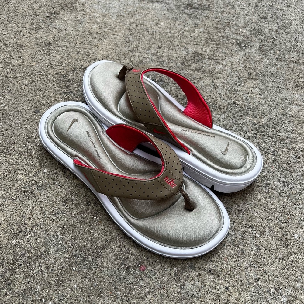 WMNS NIKE COMFORT THONG LIGHT PINK MAGENTA MEDIUM TAN GREY WHITES CORAL FOOTBED - Picture 10 of 14